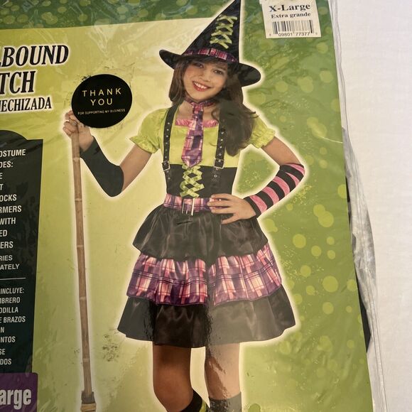 Spellbound Witch Halloween Costume Child XL 12-14, 7 PCs: Dress, Hat, Socks, .. - Picture 15 of 15